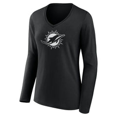 Miami Dolphins Women's Personalized Name & Number Monochrome Long Sleeve V-Neck T-Shirt Black - NFL