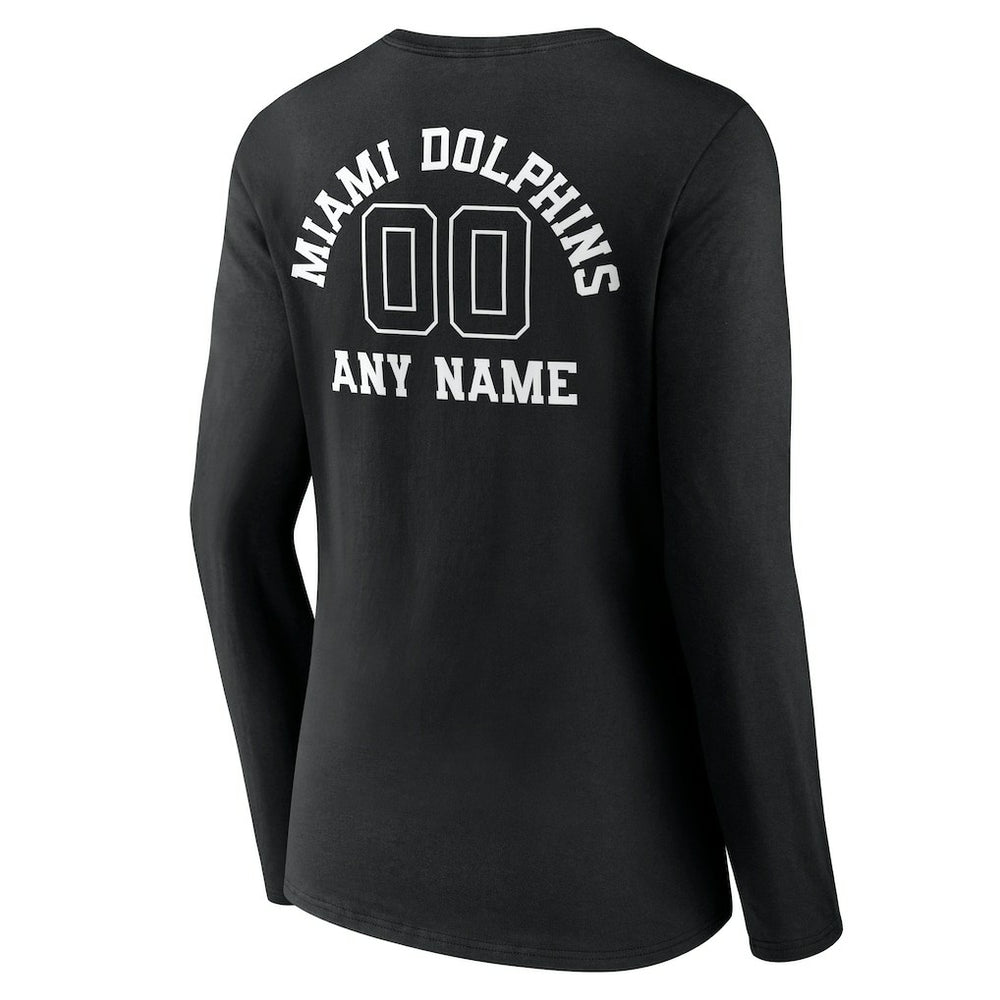 Miami Dolphins Women's Personalized Name & Number Monochrome Long Sleeve V-Neck T-Shirt Black - NFL