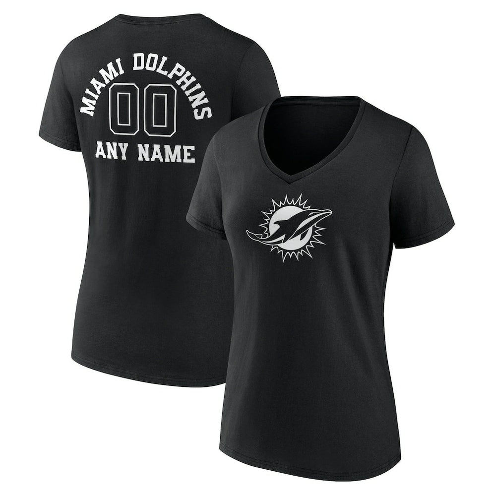 Miami Dolphins Women's Personalized Name & Number Monochrome V-Neck T-Shirt Black - NFL