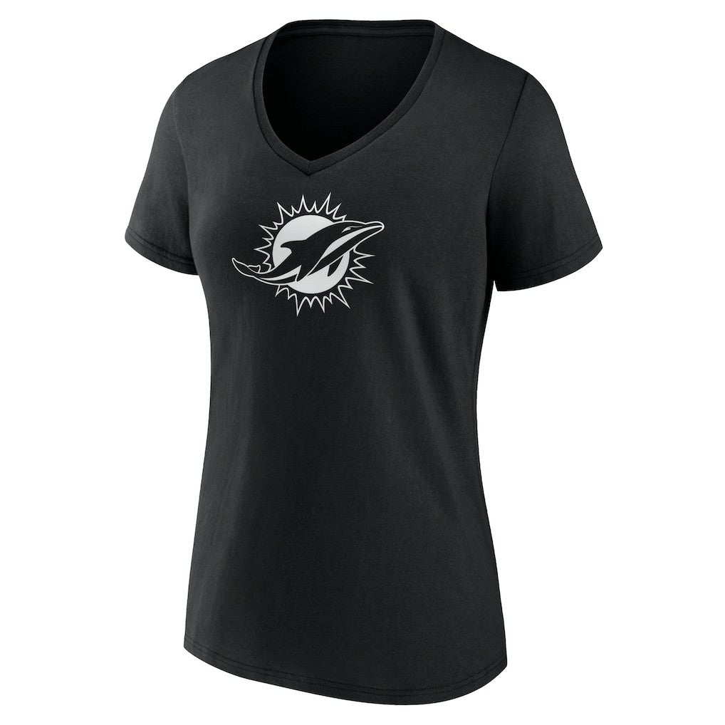 Miami Dolphins Women's Personalized Name & Number Monochrome V-Neck T-Shirt Black - NFL