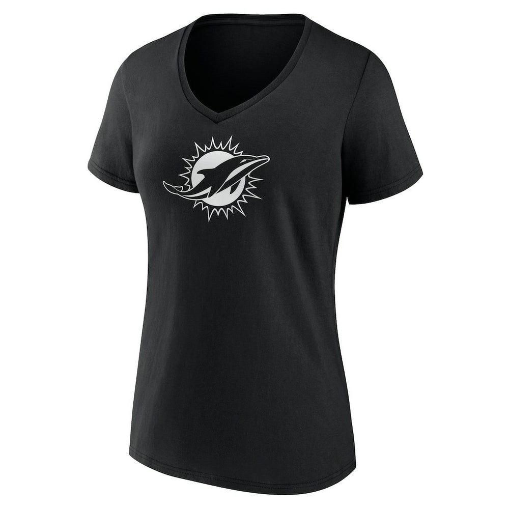 Miami Dolphins Women's Personalized Name & Number Monochrome V-Neck T-Shirt Black - NFL