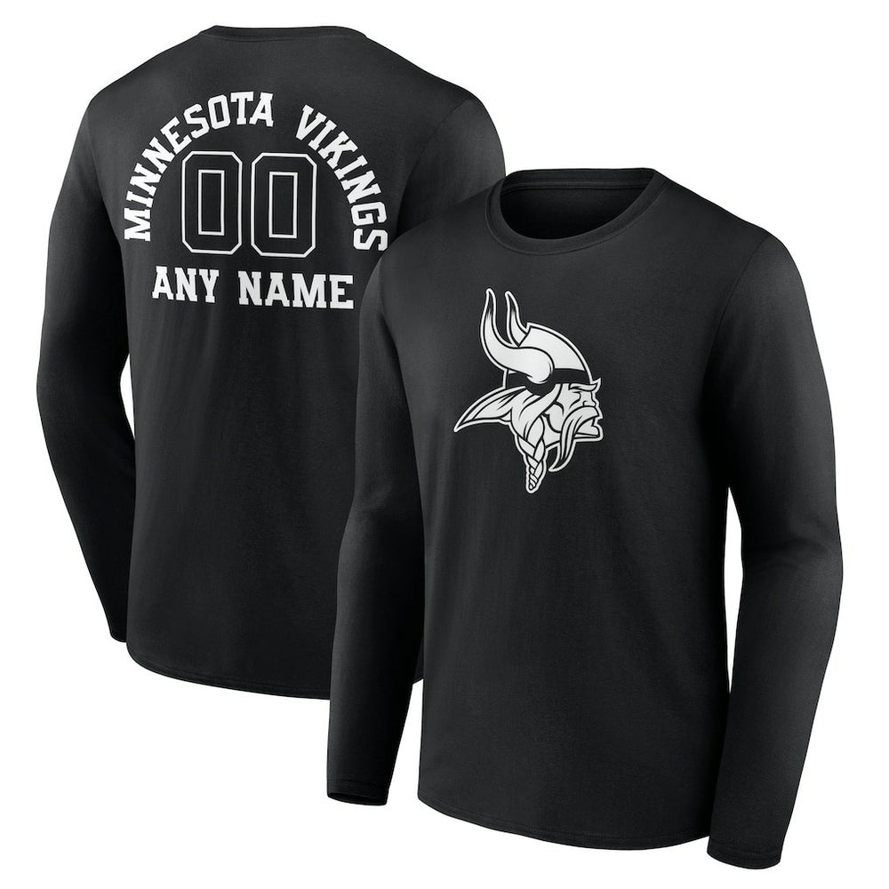 Minnesota Vikings Personalized Name & Number Monochrome Long Sleeve T-Shirt Black - NFL