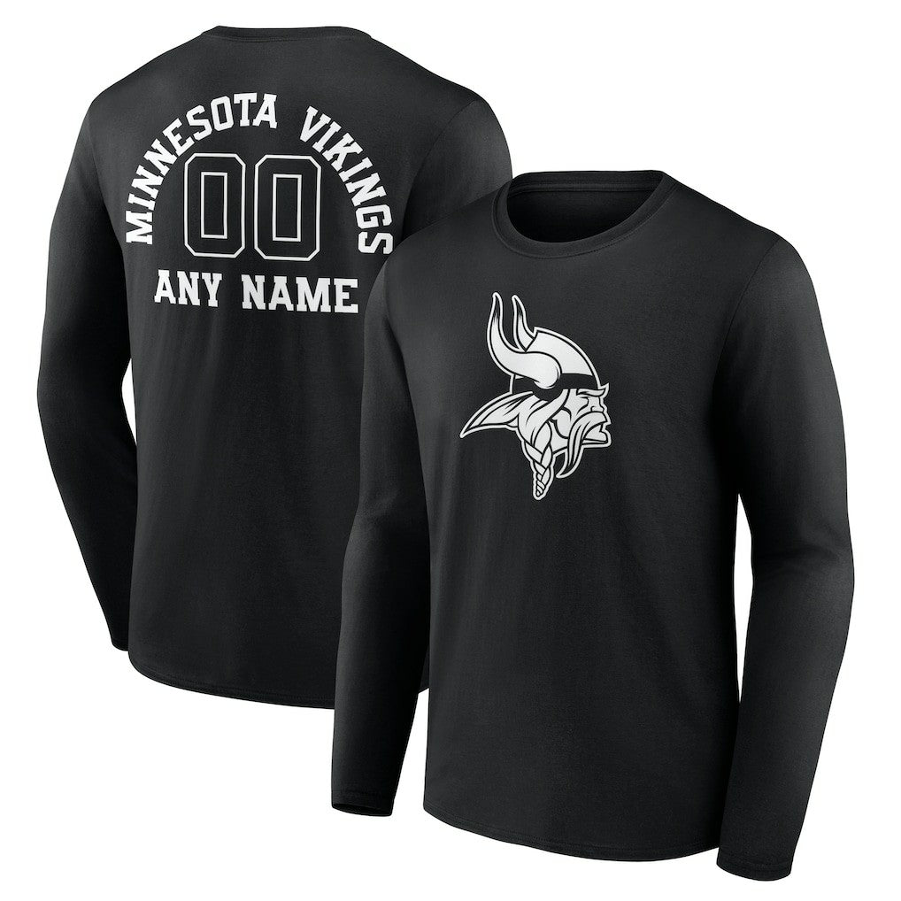 Minnesota Vikings Personalized Name & Number Monochrome Long Sleeve T-Shirt Black - NFL