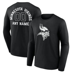 Minnesota Vikings Personalized Name & Number Monochrome Long Sleeve T-Shirt Black - NFL