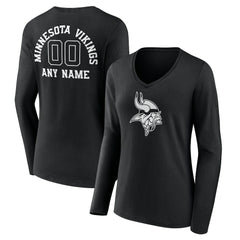 Minnesota Vikings Women's Personalized Name & Number Monochrome Long Sleeve V-Neck T-Shirt Black - NFL
