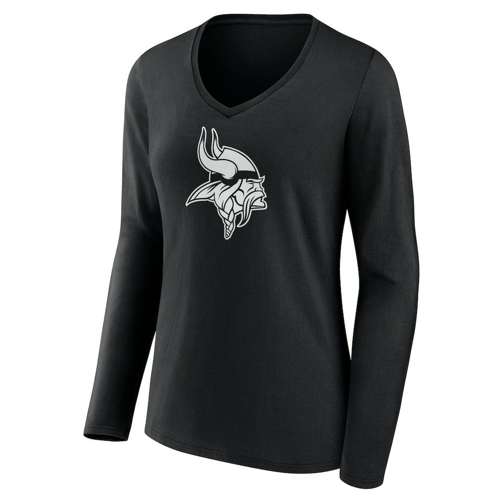 Minnesota Vikings Women's Personalized Name & Number Monochrome Long Sleeve V-Neck T-Shirt Black - NFL