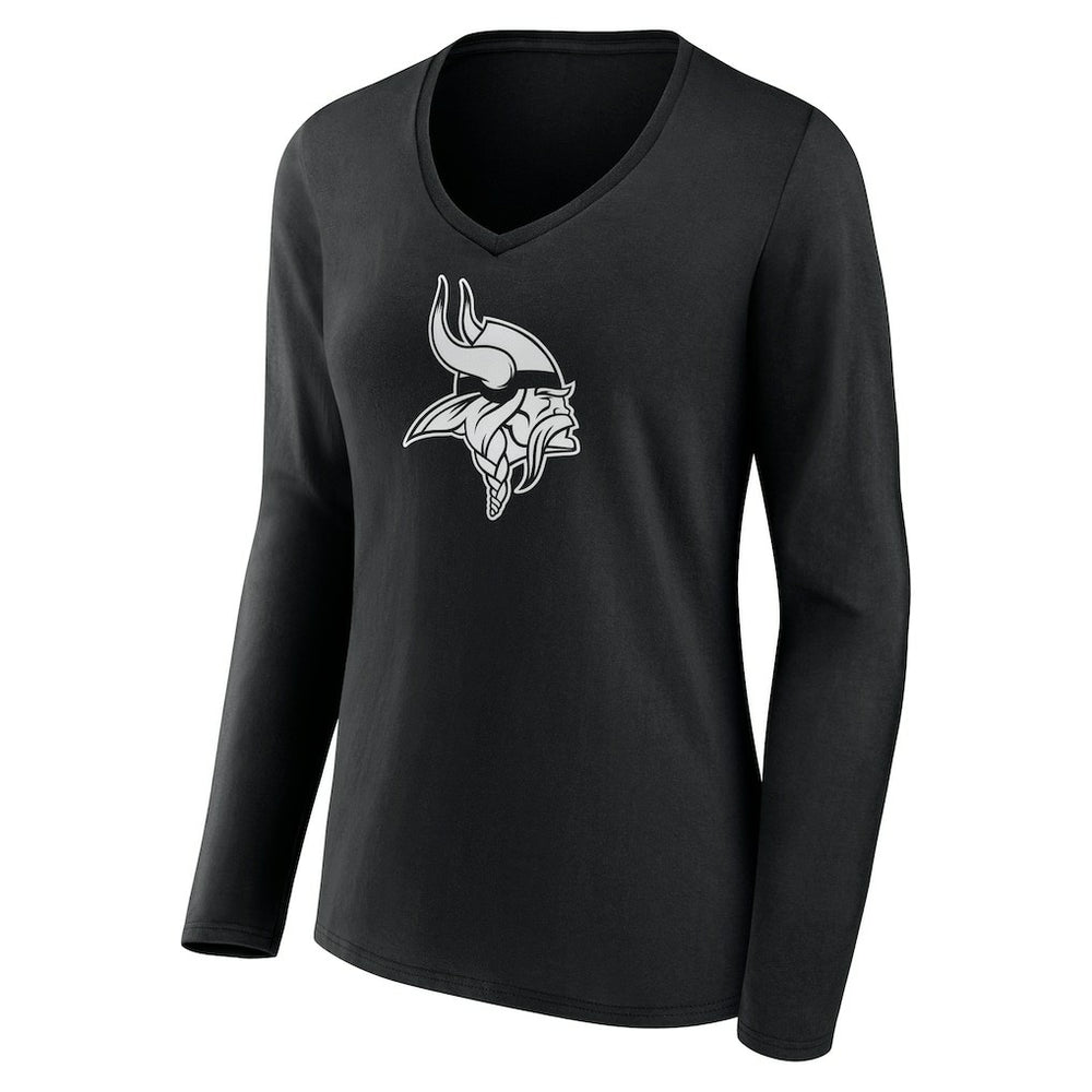 Minnesota Vikings Women's Personalized Name & Number Monochrome Long Sleeve V-Neck T-Shirt Black - NFL