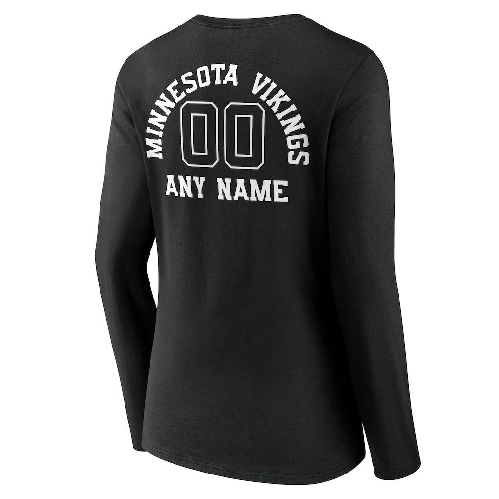 Minnesota Vikings Women's Personalized Name & Number Monochrome Long Sleeve V-Neck T-Shirt Black - NFL