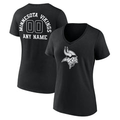 Minnesota Vikings Women's Personalized Name & Number Monochrome V-Neck T-Shirt Black - NFL
