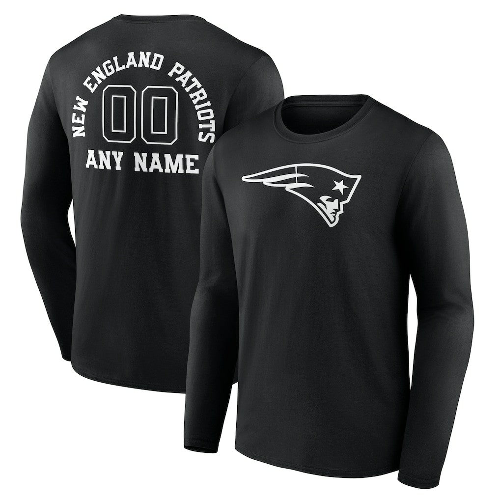 New England Patriots Personalized Name & Number Monochrome Long Sleeve T-Shirt Black - NFL
