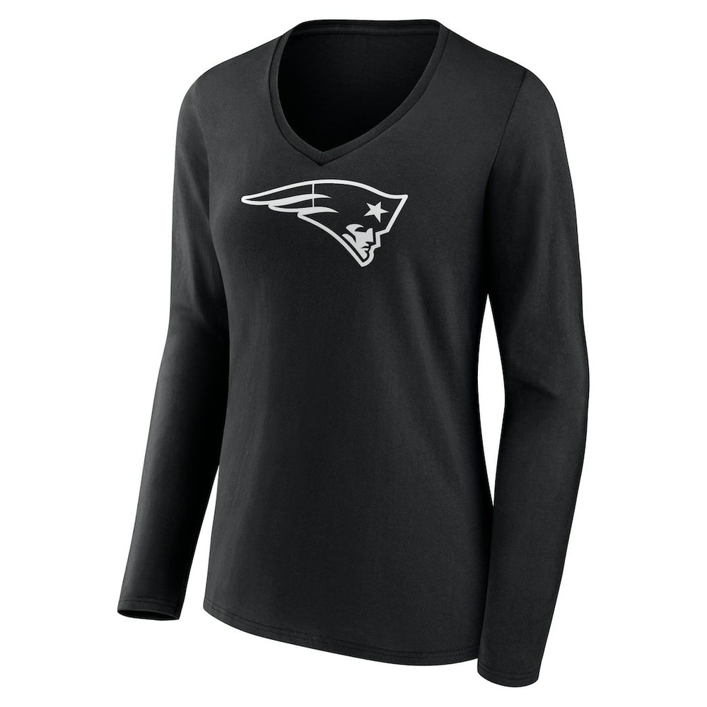 New England Patriots Women's Personalized Name & Number Monochrome Long Sleeve V-Neck T-Shirt Black - NFL