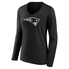 New England Patriots Women's Personalized Name & Number Monochrome Long Sleeve V-Neck T-Shirt Black - NFL