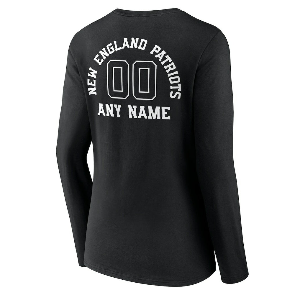 New England Patriots Women's Personalized Name & Number Monochrome Long Sleeve V-Neck T-Shirt Black - NFL