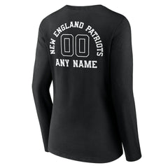 New England Patriots Women's Personalized Name & Number Monochrome Long Sleeve V-Neck T-Shirt Black - NFL