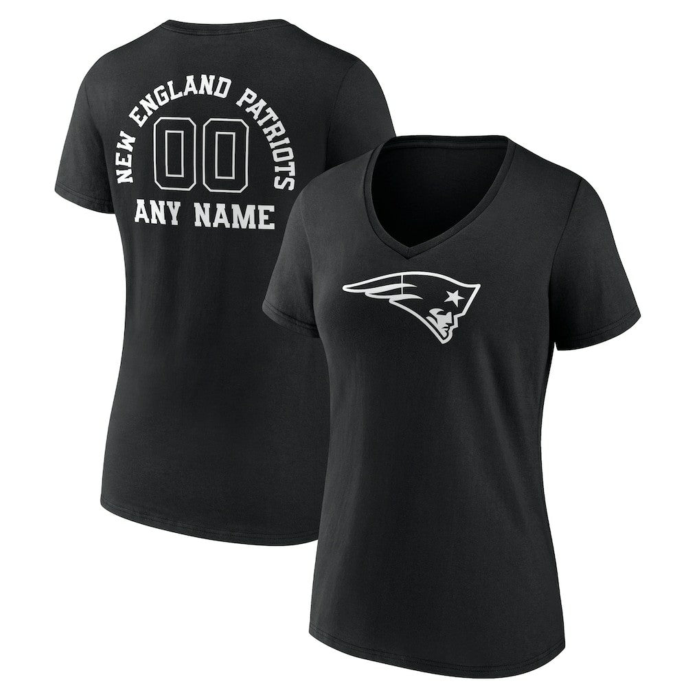 New England Patriots Women's Personalized Name & Number Monochrome V-Neck T-Shirt Black - NFL