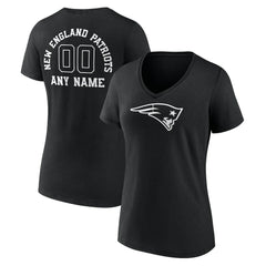 New England Patriots Women's Personalized Name & Number Monochrome V-Neck T-Shirt Black - NFL