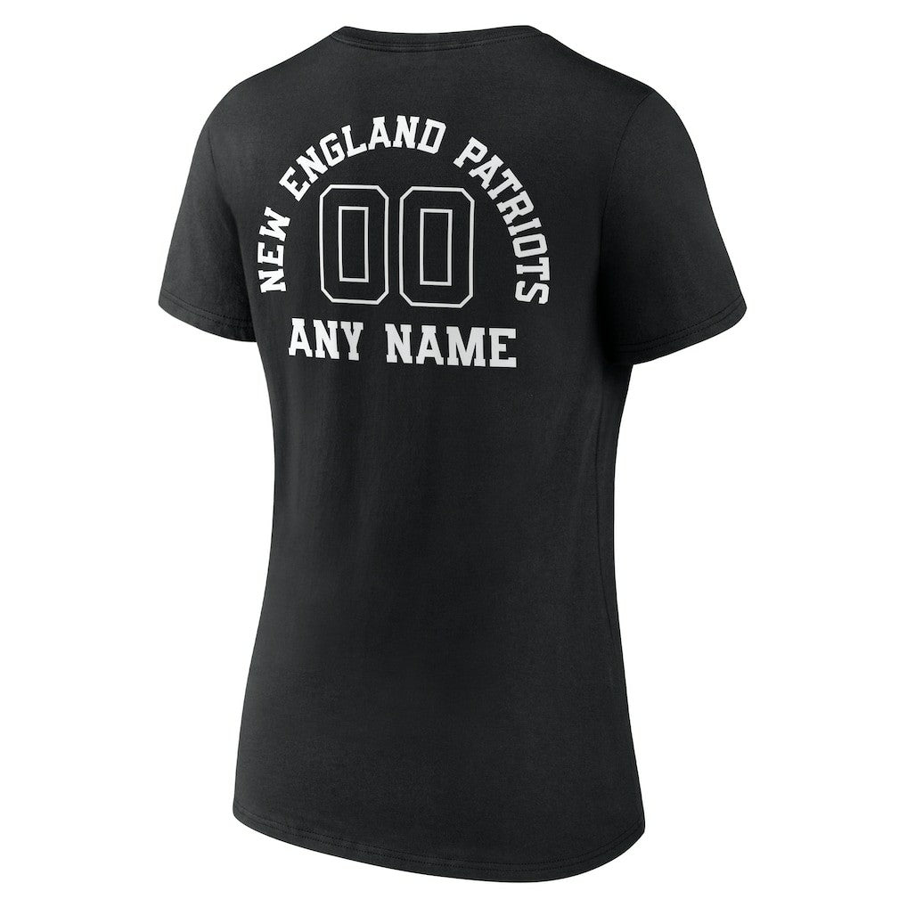 New England Patriots Women's Personalized Name & Number Monochrome V-Neck T-Shirt Black - NFL