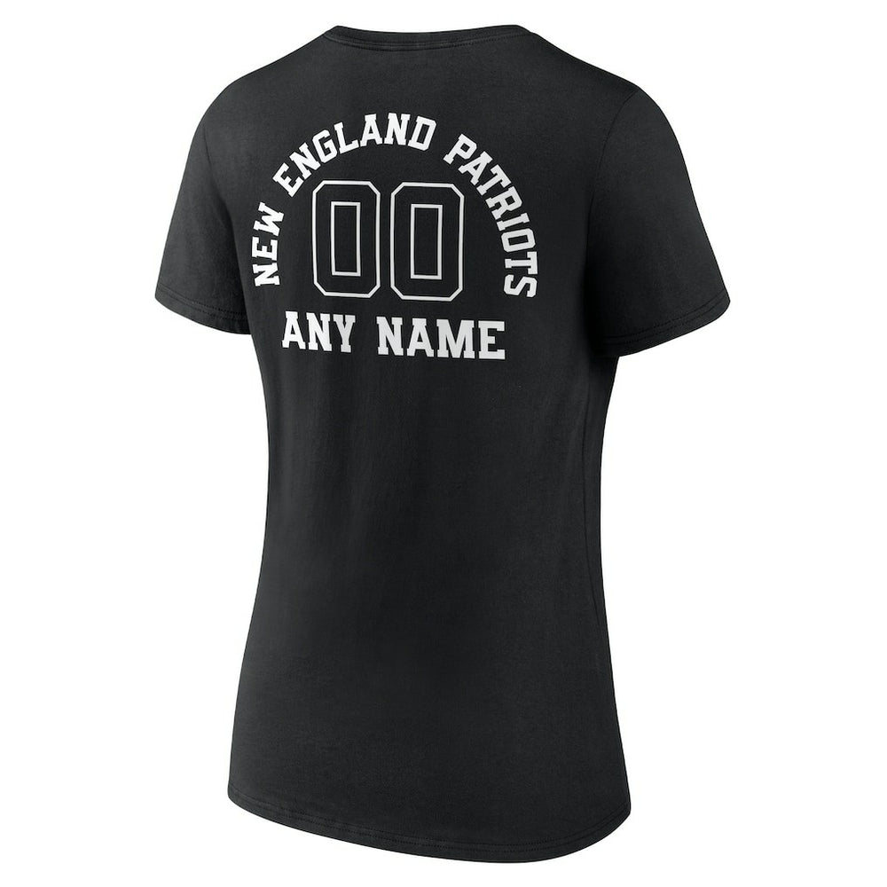 New England Patriots Women's Personalized Name & Number Monochrome V-Neck T-Shirt Black - NFL