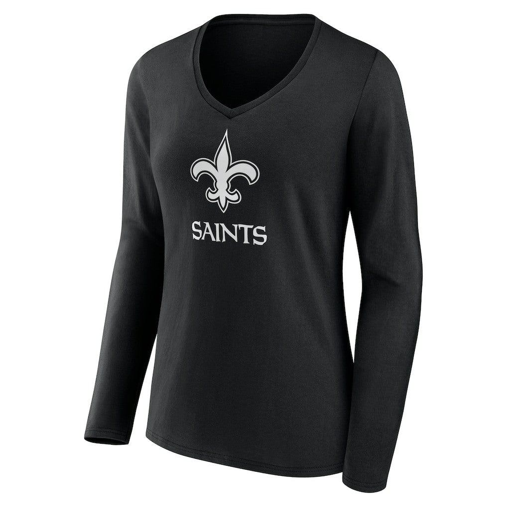 New Orleans Saints Women's Personalized Name & Number Monochrome Long Sleeve V-Neck T-Shirt Black - NFL