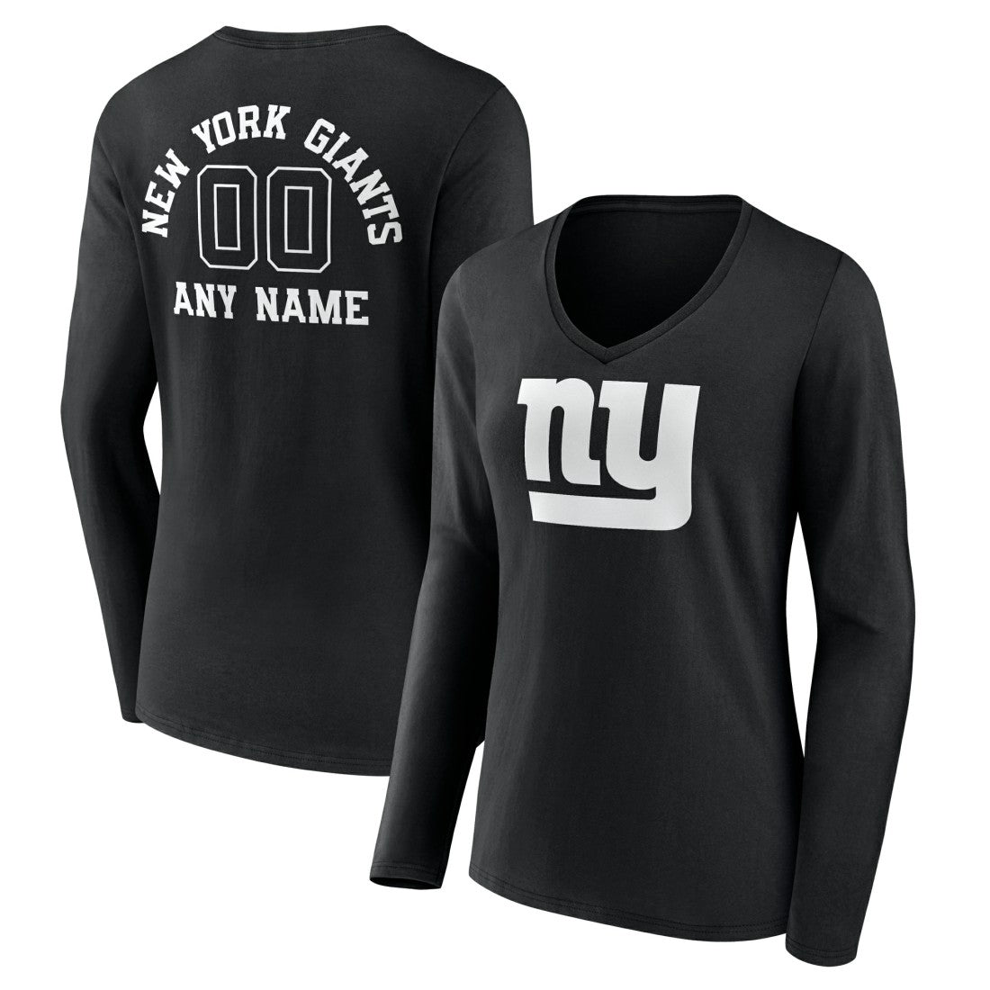New York Giants Women's Personalized Name & Number Monochrome Long Sleeve V-Neck T-Shirt Black - NFL
