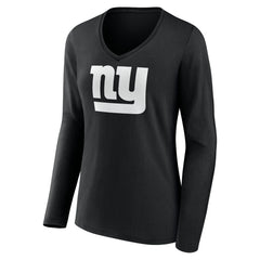 New York Giants Women's Personalized Name & Number Monochrome Long Sleeve V-Neck T-Shirt Black - NFL