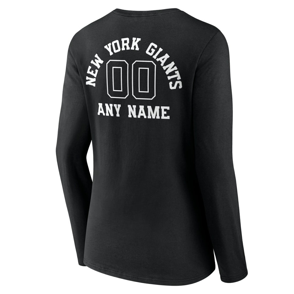 New York Giants Women's Personalized Name & Number Monochrome Long Sleeve V-Neck T-Shirt Black - NFL