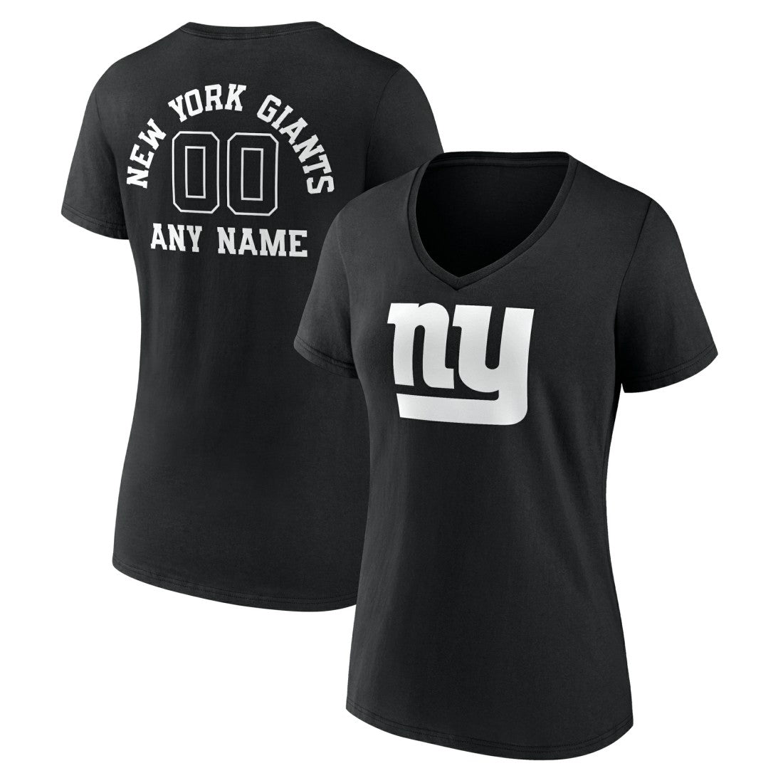 New York Giants Women's Personalized Name & Number Monochrome V-Neck T-Shirt Black - NFL