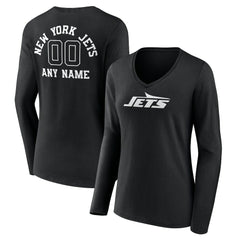 New York Jets Women's Personalized Name & Number Monochrome Long Sleeve V-Neck T-Shirt Black - NFL