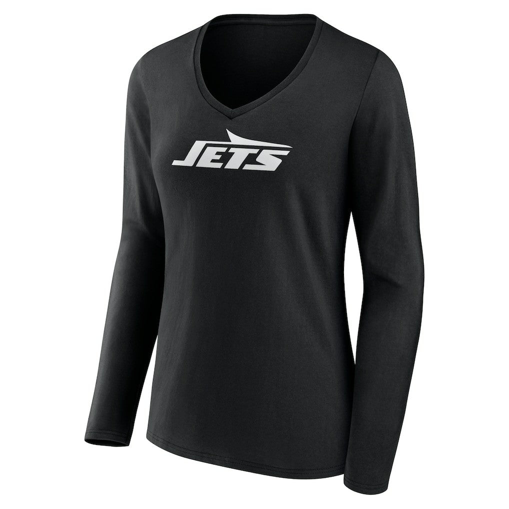 New York Jets Women's Personalized Name & Number Monochrome Long Sleeve V-Neck T-Shirt Black - NFL