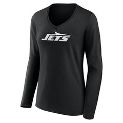 New York Jets Women's Personalized Name & Number Monochrome Long Sleeve V-Neck T-Shirt Black - NFL