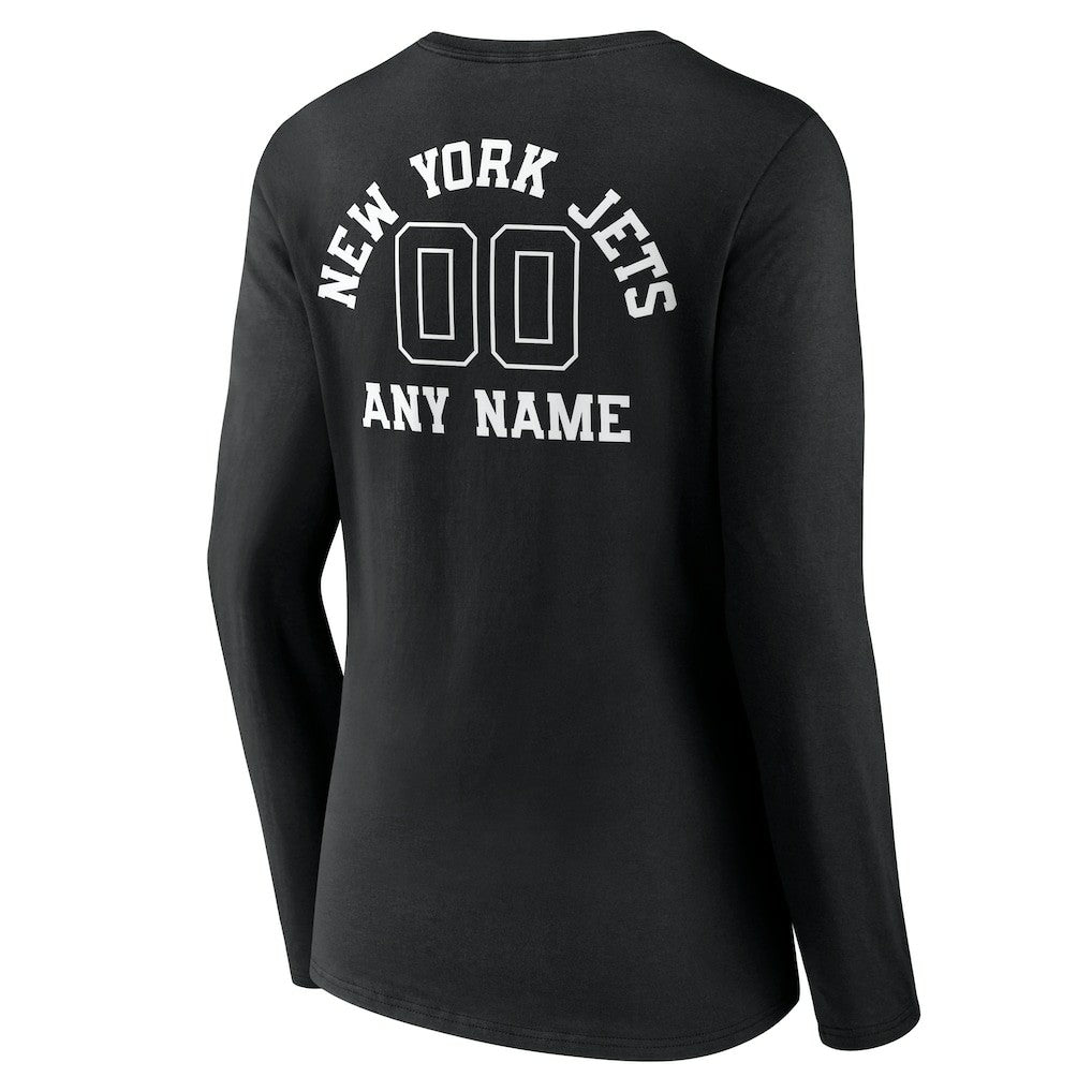 New York Jets Women's Personalized Name & Number Monochrome Long Sleeve V-Neck T-Shirt Black - NFL