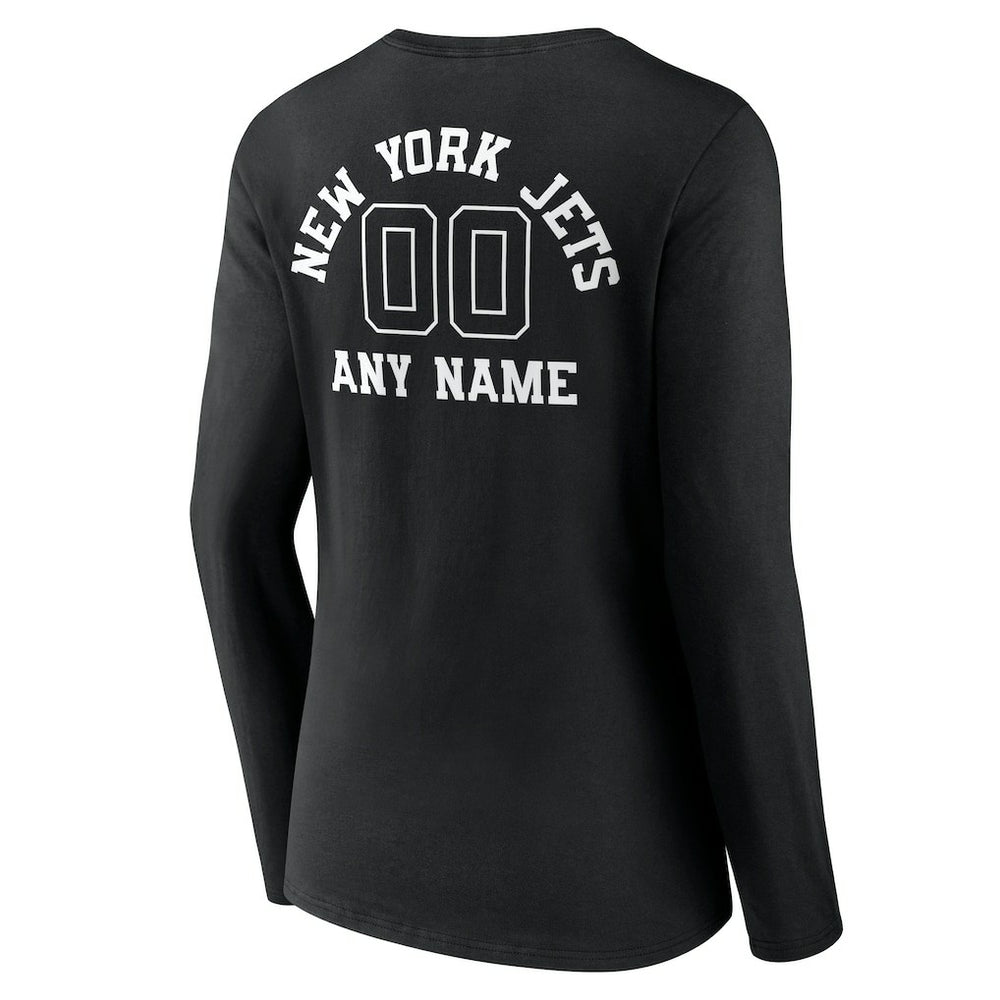 New York Jets Women's Personalized Name & Number Monochrome Long Sleeve V-Neck T-Shirt Black - NFL