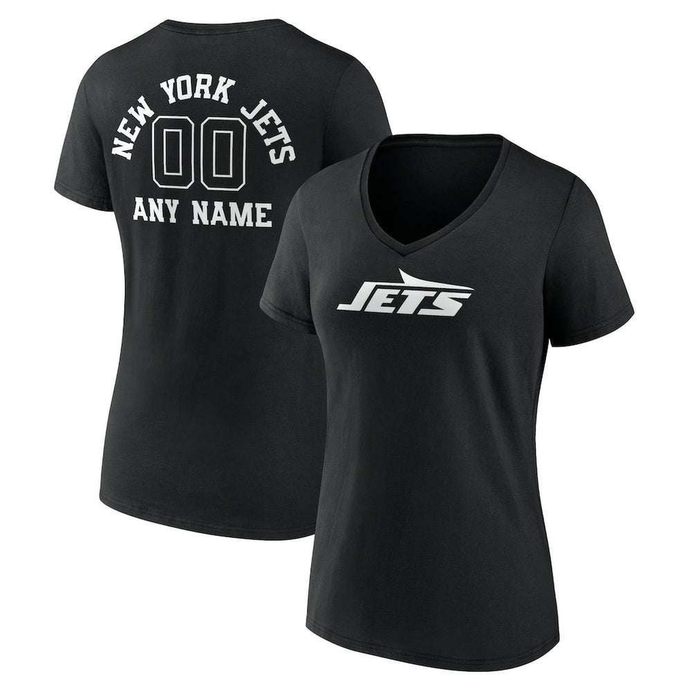 New York Jets Women's Personalized Name & Number Monochrome V-Neck T-Shirt Black - NFL