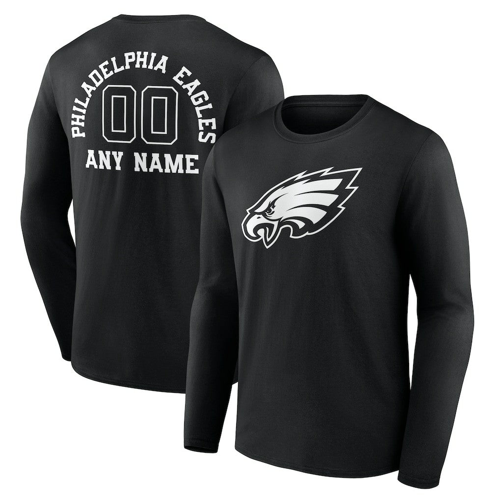 Philadelphia Eagles Personalized Name & Number Monochrome Long Sleeve T-Shirt Black - NFL