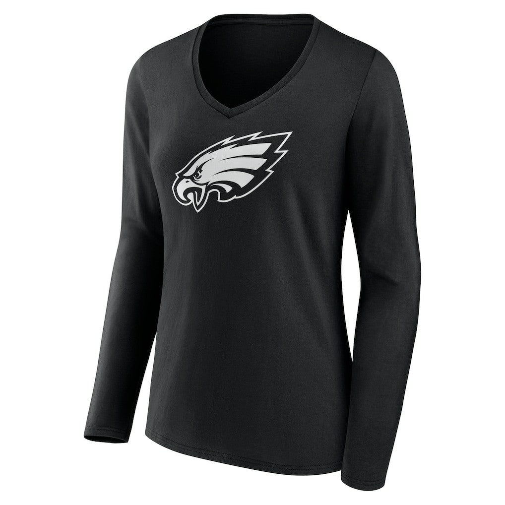Philadelphia Eagles Women's Personalized Name & Number Monochrome Long Sleeve V-Neck T-Shirt Black - NFL