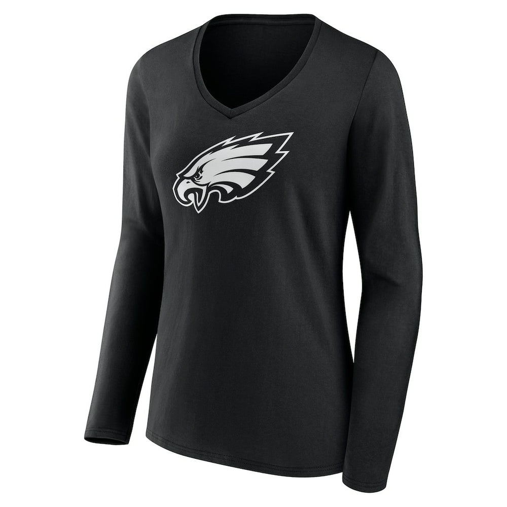 Philadelphia Eagles Women's Personalized Name & Number Monochrome Long Sleeve V-Neck T-Shirt Black - NFL
