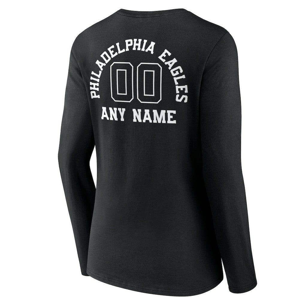 Philadelphia Eagles Women's Personalized Name & Number Monochrome Long Sleeve V-Neck T-Shirt Black - NFL