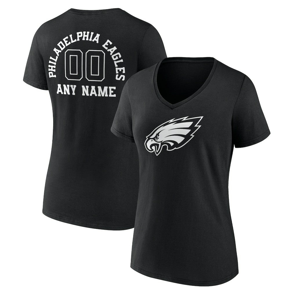 Philadelphia Eagles Women's Personalized Name & Number Monochrome V-Neck T-Shirt Black - NFL