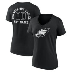 Philadelphia Eagles Women's Personalized Name & Number Monochrome V-Neck T-Shirt Black - NFL