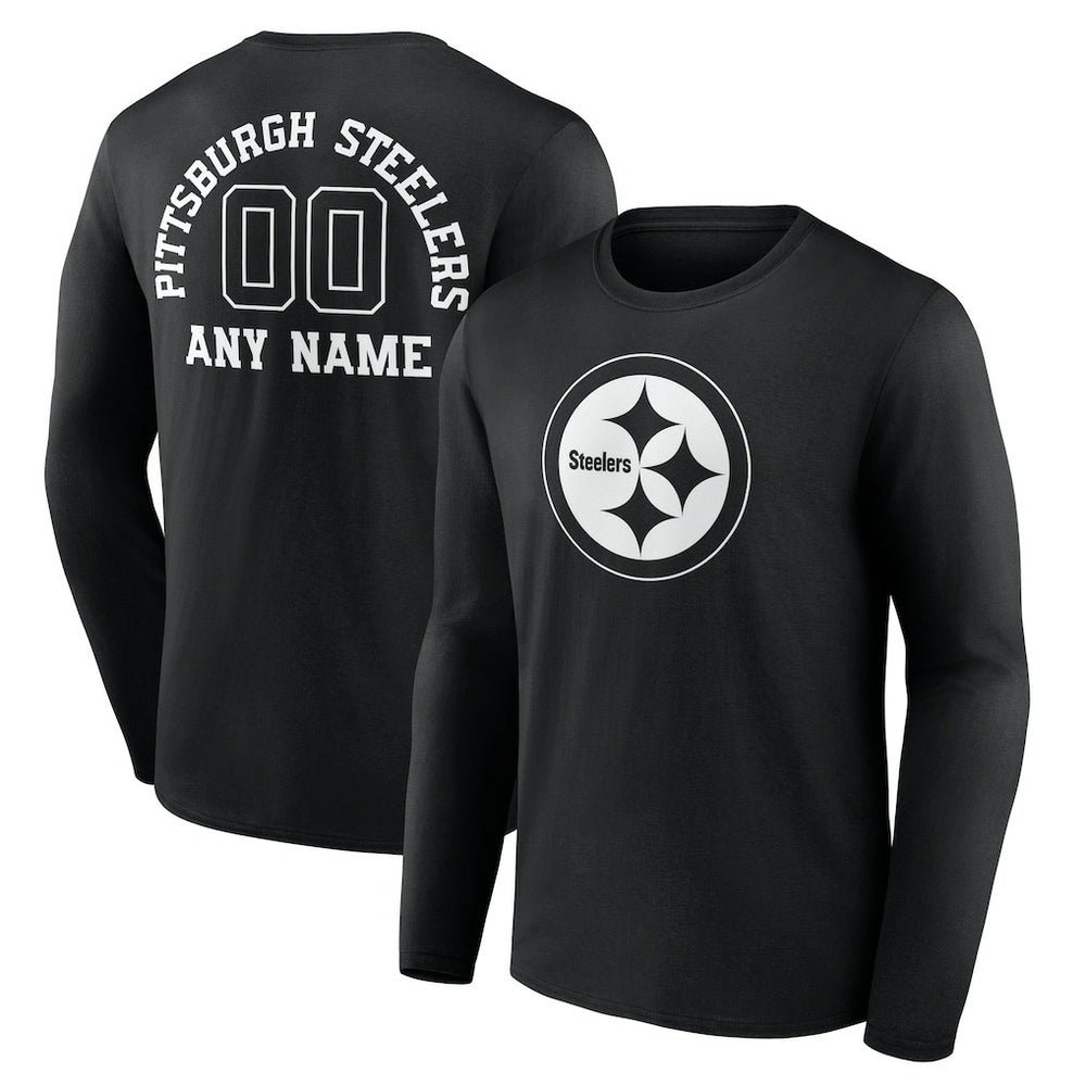 Pittsburgh Steelers Personalized Name & Number Monochrome Long Sleeve T-Shirt Black - NFL