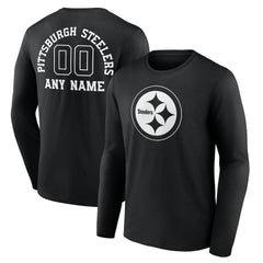 Pittsburgh Steelers Personalized Name & Number Monochrome Long Sleeve T-Shirt Black - NFL