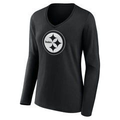 Pittsburgh Steelers Women's Personalized Name & Number Monochrome Long Sleeve V-Neck T-Shirt Black - NFL