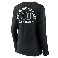 Pittsburgh Steelers Women's Personalized Name & Number Monochrome Long Sleeve V-Neck T-Shirt Black - NFL