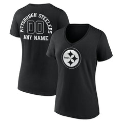 Pittsburgh Steelers Women's Personalized Name & Number Monochrome V-Neck T-Shirt Black - NFL