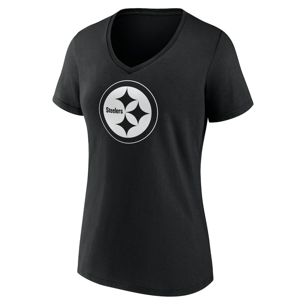 Pittsburgh Steelers Women's Personalized Name & Number Monochrome V-Neck T-Shirt Black - NFL