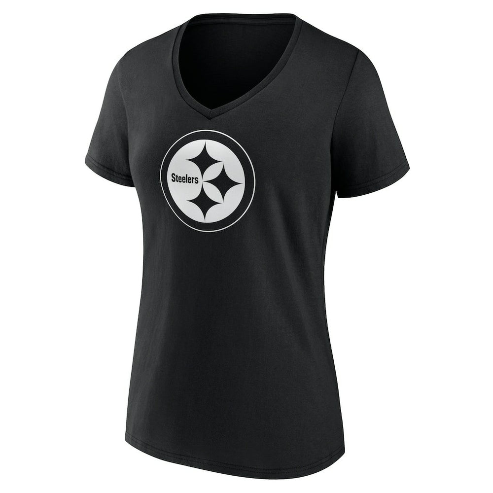 Pittsburgh Steelers Women's Personalized Name & Number Monochrome V-Neck T-Shirt Black - NFL