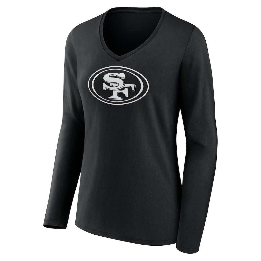 San Francisco 49ers Women's Personalized Name & Number Monochrome Long Sleeve V-Neck T-Shirt Black - NFL