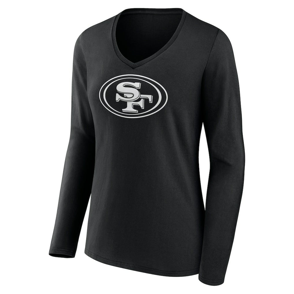 San Francisco 49ers Women's Personalized Name & Number Monochrome Long Sleeve V-Neck T-Shirt Black - NFL