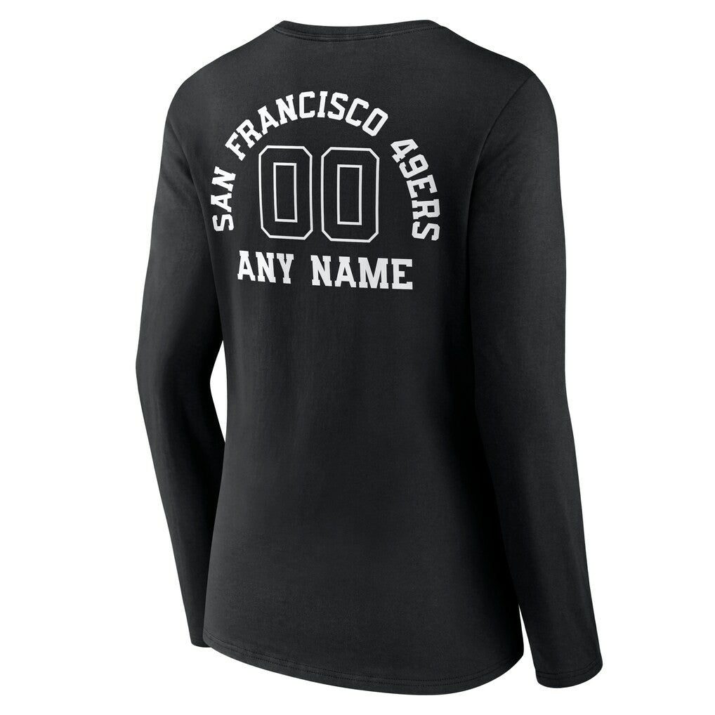 San Francisco 49ers Women's Personalized Name & Number Monochrome Long Sleeve V-Neck T-Shirt Black - NFL