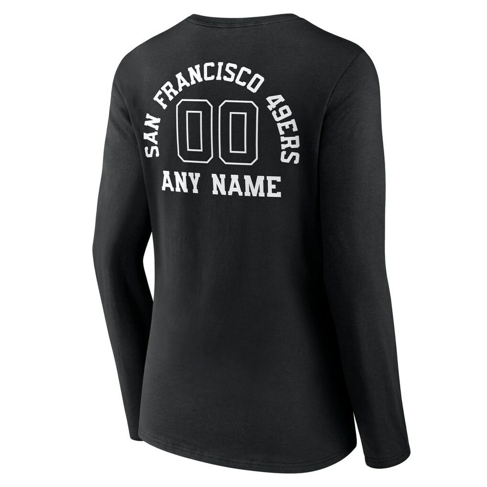 San Francisco 49ers Women's Personalized Name & Number Monochrome Long Sleeve V-Neck T-Shirt Black - NFL